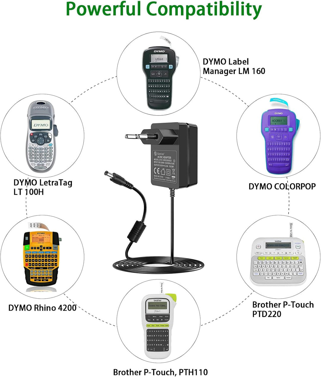 Gonine 9V 2A Netzteil für Dymo LabelManager LM 160 LM 220P LM 210D LM 500TS Rhino 6000 5200 4200 Let