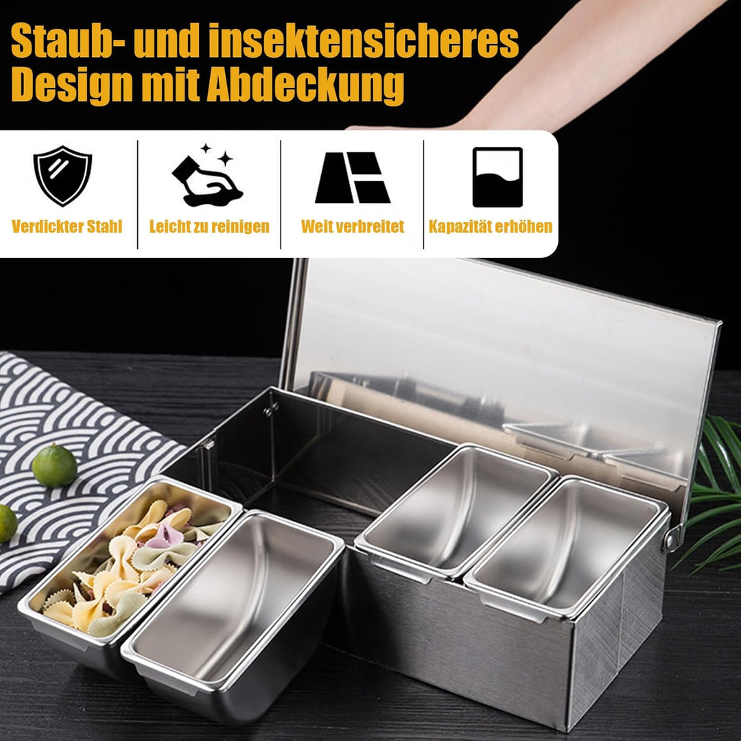 Zutatenbehälter mit Deckel und Löffel, Gewürzbox Beilagenbehälter, Barbehälter, Pizza Zutatenbehälte