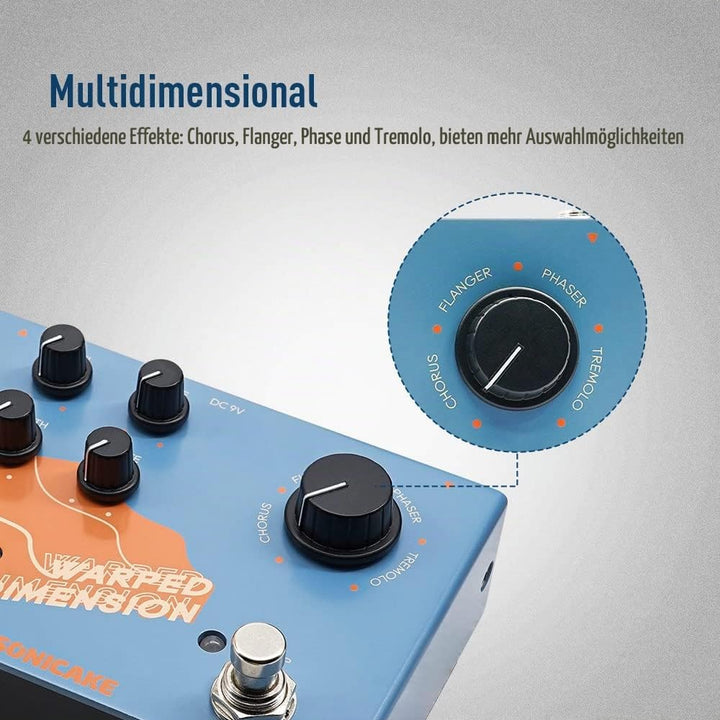 SONICAKE Modulations Gitarren Effektpedal 4 Modi von Chorus, Flanger, Phaser &amp; Tremolo Digital Warpe