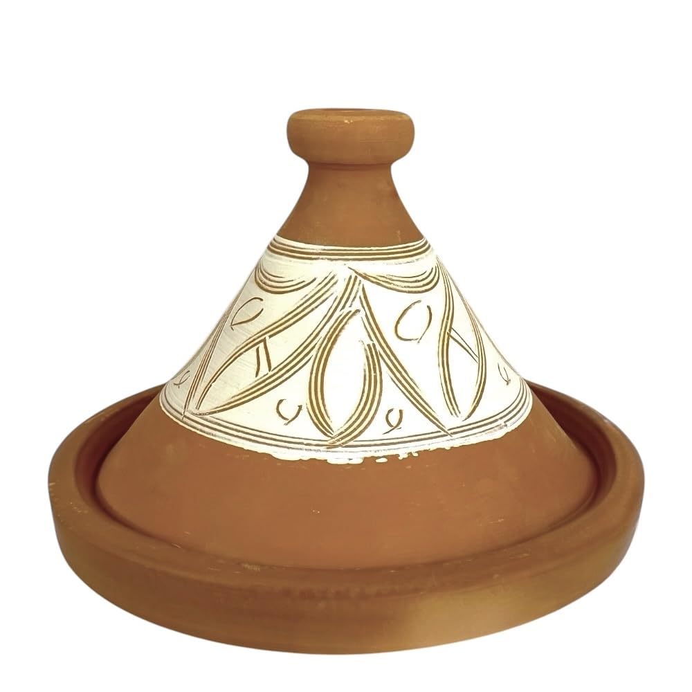 Marokkanische Tajine aus Terrakotta, Durchmesser 37 x 28 cm, handdekoriert, natürlich unglasiert, fü