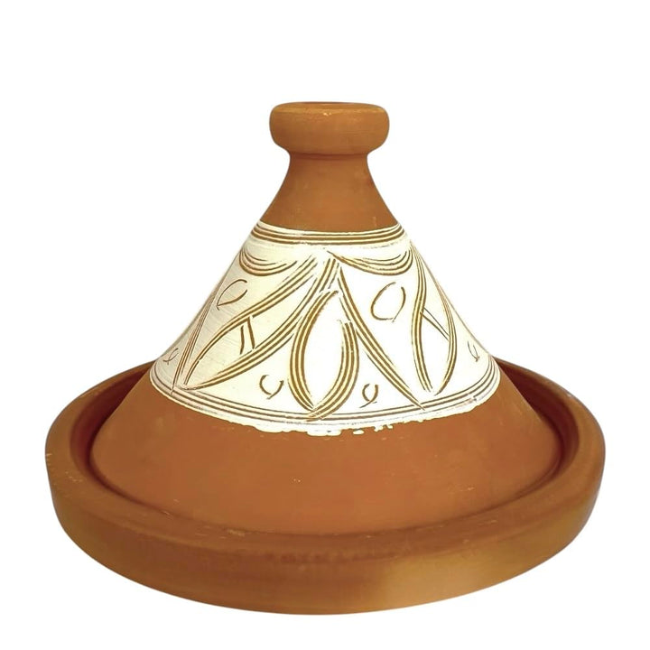Marokkanische Tajine aus Terrakotta, Durchmesser 37 x 28 cm, handdekoriert, natürlich unglasiert, fü