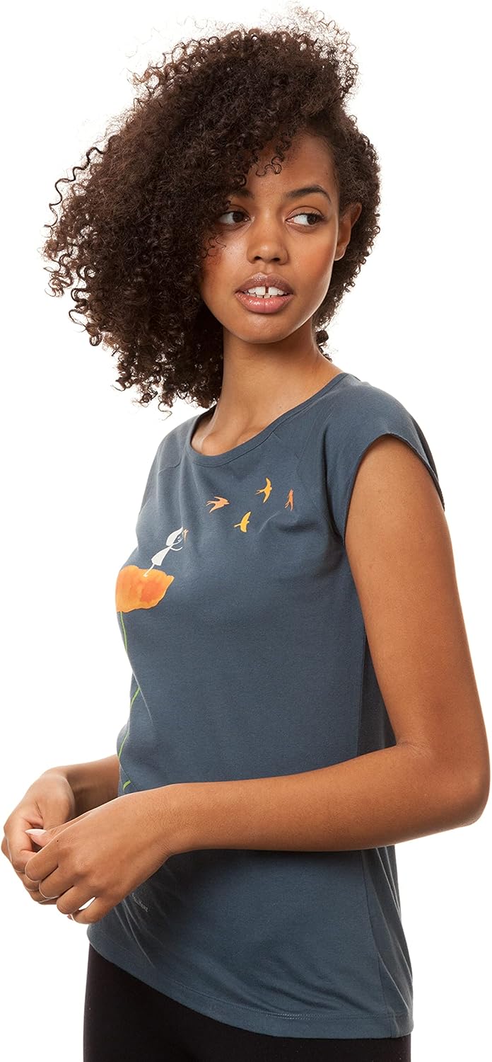 FellHerz Damen T-Shirt Schwalbenzug Blau-Grau Bio Fair und Vegan M Blau, M Blau