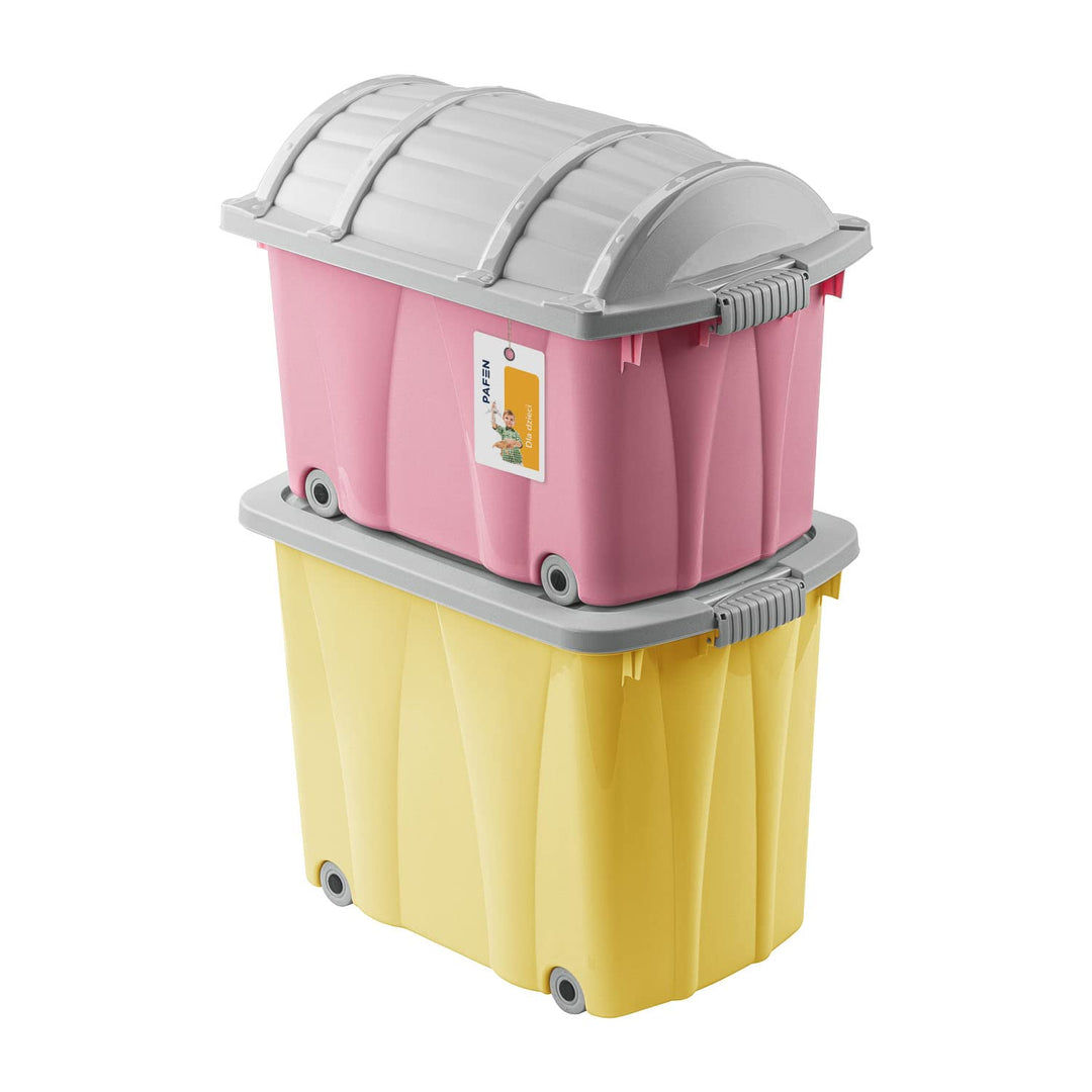 PAFEN Piraten Spielzeugkisten SET – 2x Schatzkiste 49l + 62l mit Rollen - Spielzeugbehälter Aufbewah