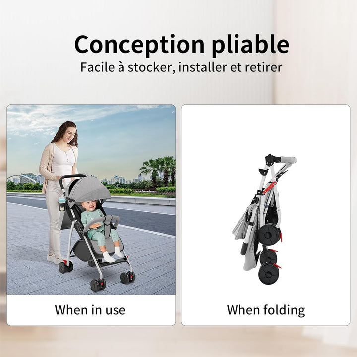 Kompakter Kinderwagen, 0 bis 4 Jahre (30 kg max), leicht (4,10 kg), Buggy für Babys, Komfort, faltba