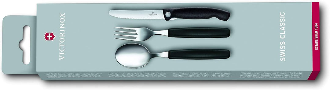 Victorinox, Swiss Classic, Profi Faltbares Tafelbesteck, 3-teilig, Extra Scharfe Klinge, Wellenschli
