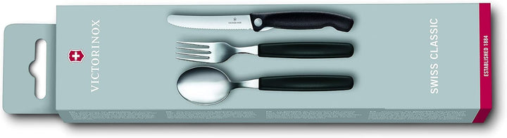 Victorinox, Swiss Classic, Profi Faltbares Tafelbesteck, 3-teilig, Extra Scharfe Klinge, Wellenschli