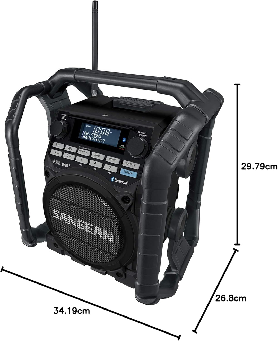 Sangean U4 DBT+ tragbares DAB+ Baustellenradio (UKW-Tuner, Bluetooth, NFC, AUX-In, Strahlwasser und