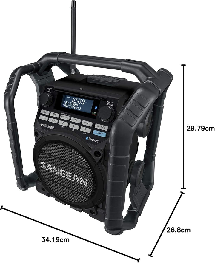 Sangean U4 DBT+ tragbares DAB+ Baustellenradio (UKW-Tuner, Bluetooth, NFC, AUX-In, Strahlwasser und