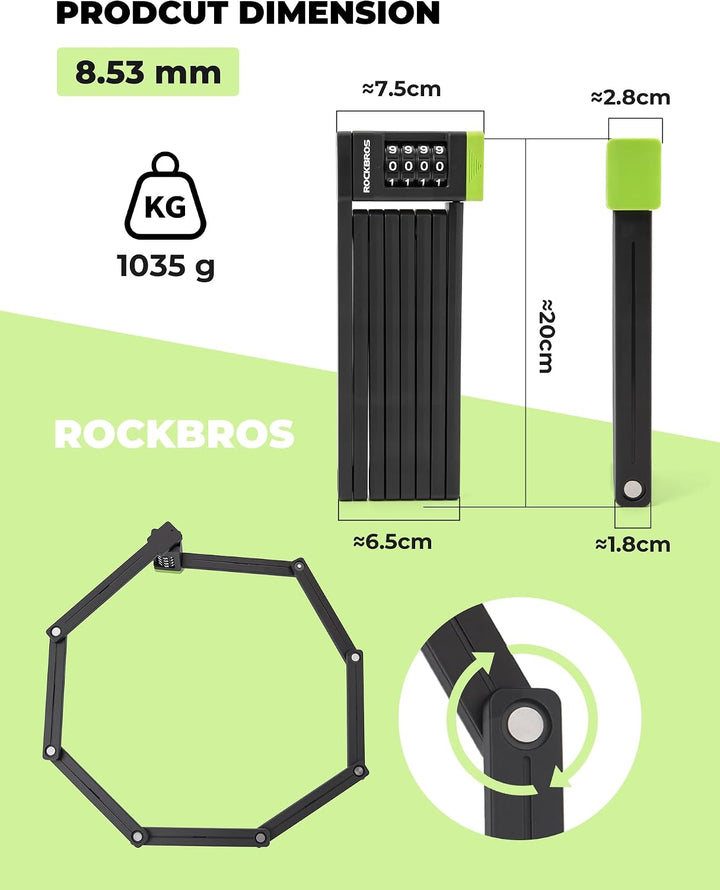 ROCKBROS Fahrradschloss Faltschloss Zahlenschloss, 120 cm, 8 mm