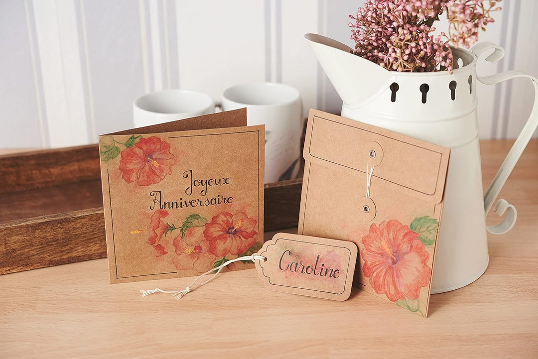 VBS Mega Vintagekarten-Set 50 Stück naturfarben Hochzeit Geburtstag Taufe Einladungskarten Umschläge