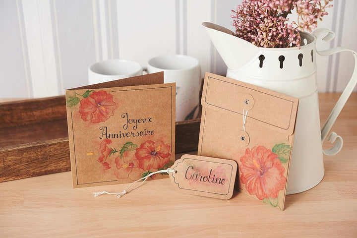 VBS Mega Vintagekarten-Set 50 Stück naturfarben Hochzeit Geburtstag Taufe Einladungskarten Umschläge