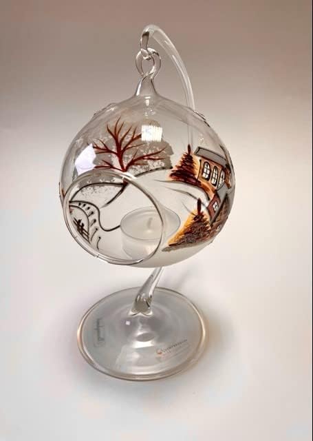 Windlicht Teelicht Kugel Kerzenglas mit Ständer aufwendig hochwertig handbemalt transparent Winter N