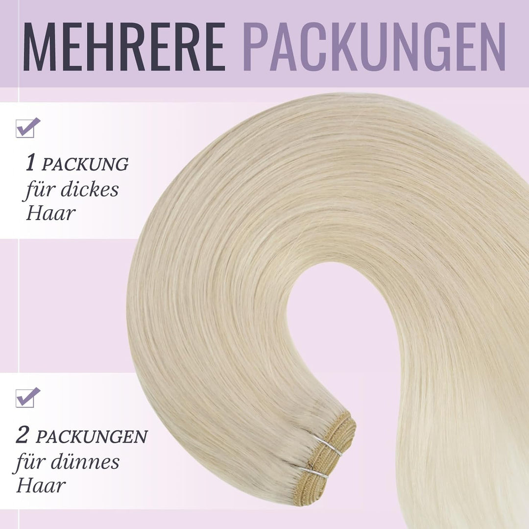 Fshine Tressen Echthaar Platinblond Sew in Weft Extensions Echthaar Tressen 35 cm 100 g Seidig Gerad