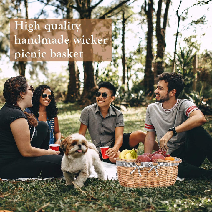 G GOOD GAIN Holzschnitzer Picknickkorb mit Doppelfaltgriffen, handgewebte Ostereier und Süssigkeiten