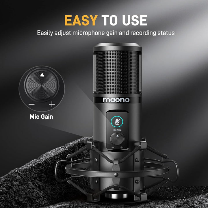 USB Mikrofon Set, MAONO AU-PM421 Gain Regler PC Mikrofon mit Stummschalter &192kHz/24Bit, Profession