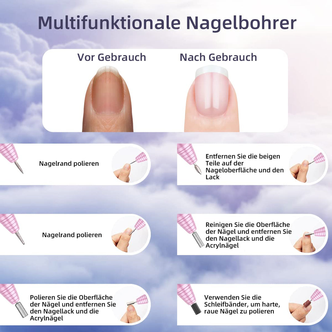 Nagelfräser Elektrische für Gelnägel Acrylnägel, 20000 u/Min USB Nagelfeile Elektrisch Professionell