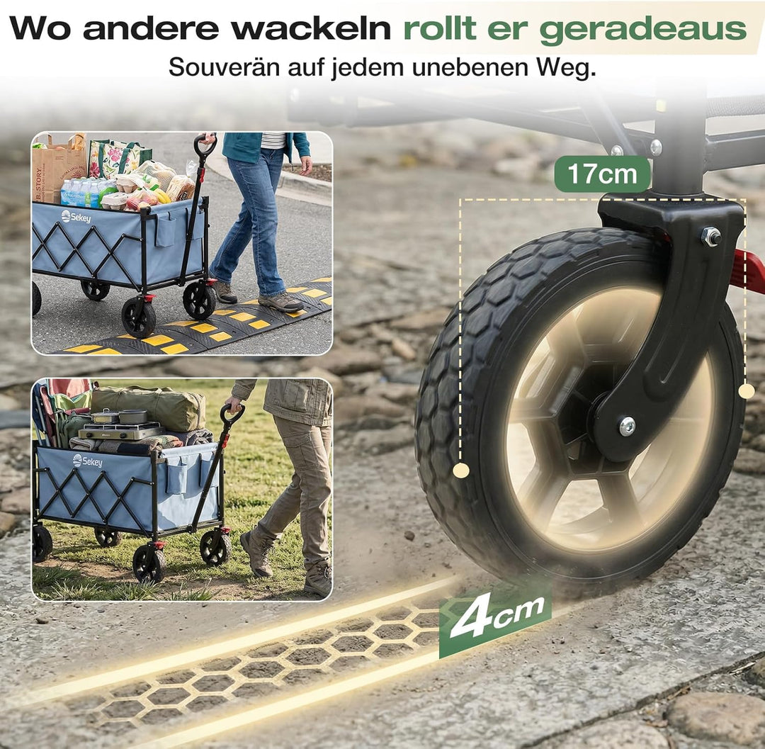 Sekey Bollerwagen Faltbar 120L 100KG Belastbar, Transportwagen klappbar Geländetauglich mit Bremse,