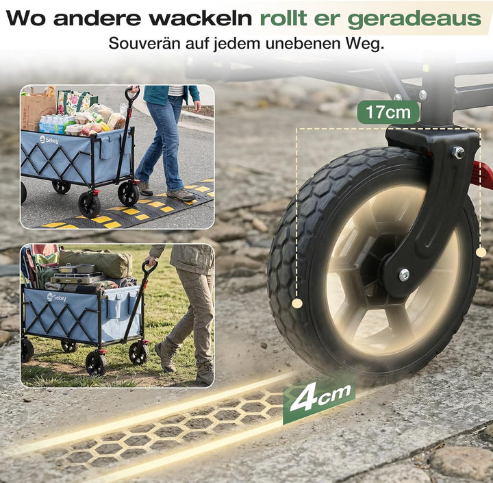Sekey Bollerwagen Faltbar 120L 100KG Belastbar, Transportwagen klappbar Geländetauglich mit Bremse,