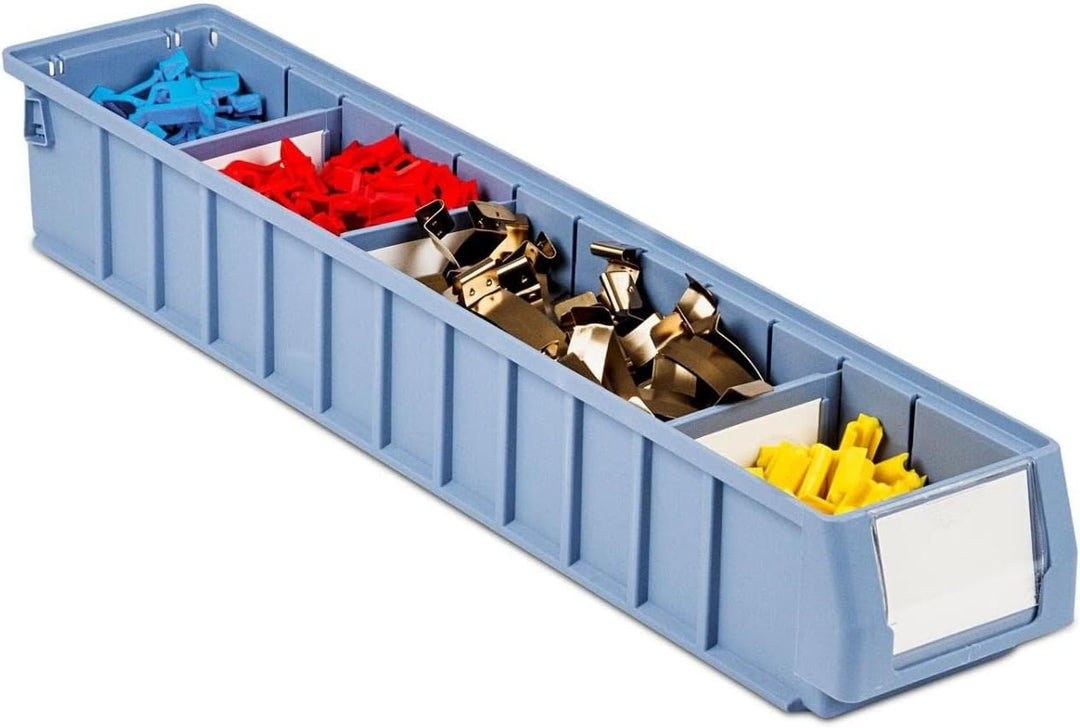 SparSet 5x Regalkasten 600 SN mit Etikett & Schutzhaube | HxBxT 9x11,7x60cm | 4,2 Liter | Sichtlager