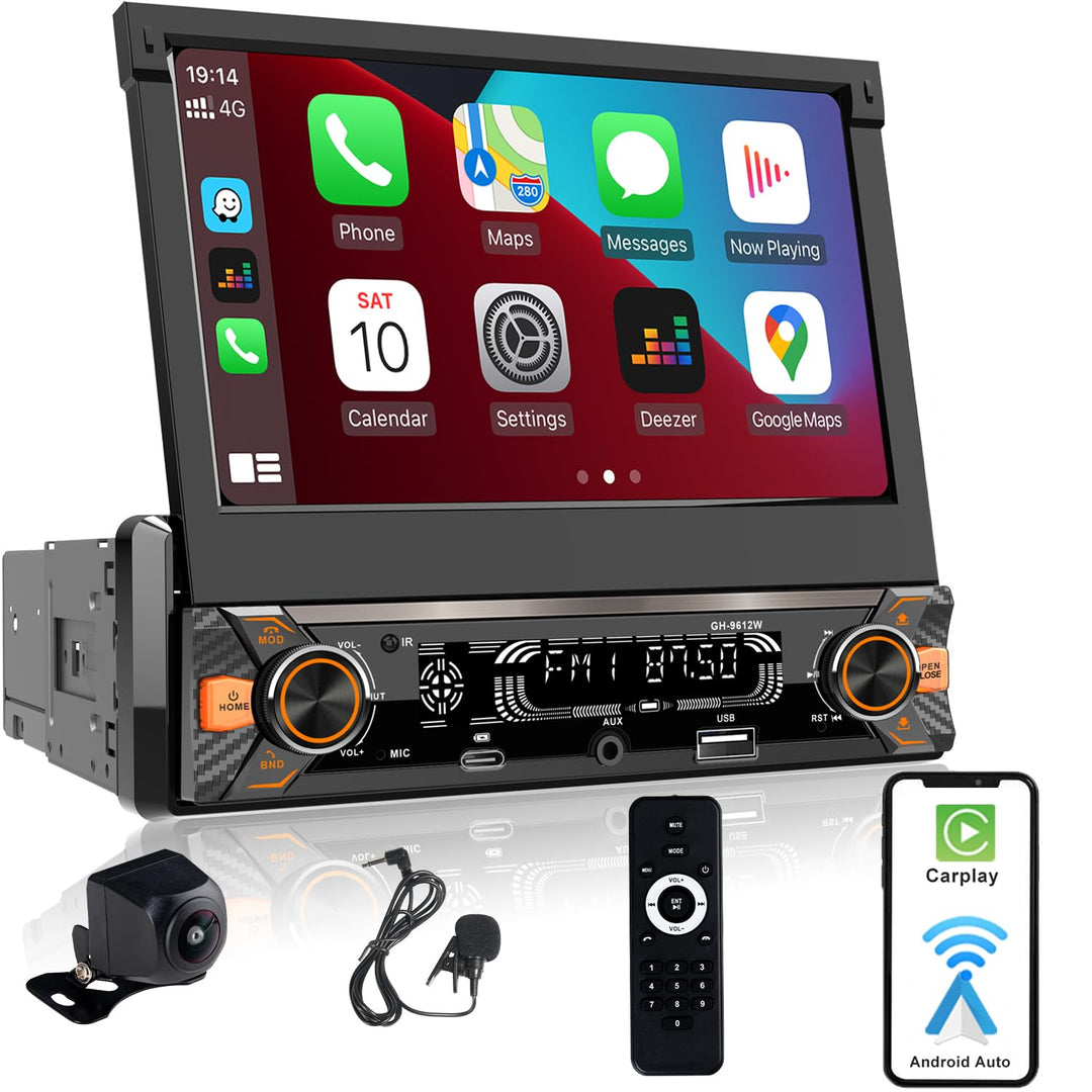 Alondy Autoradio 1DIN mit Ausklappbarer Bildschirm(7 Zoll automatisch), Kompatibel mit [Wireless] Ap