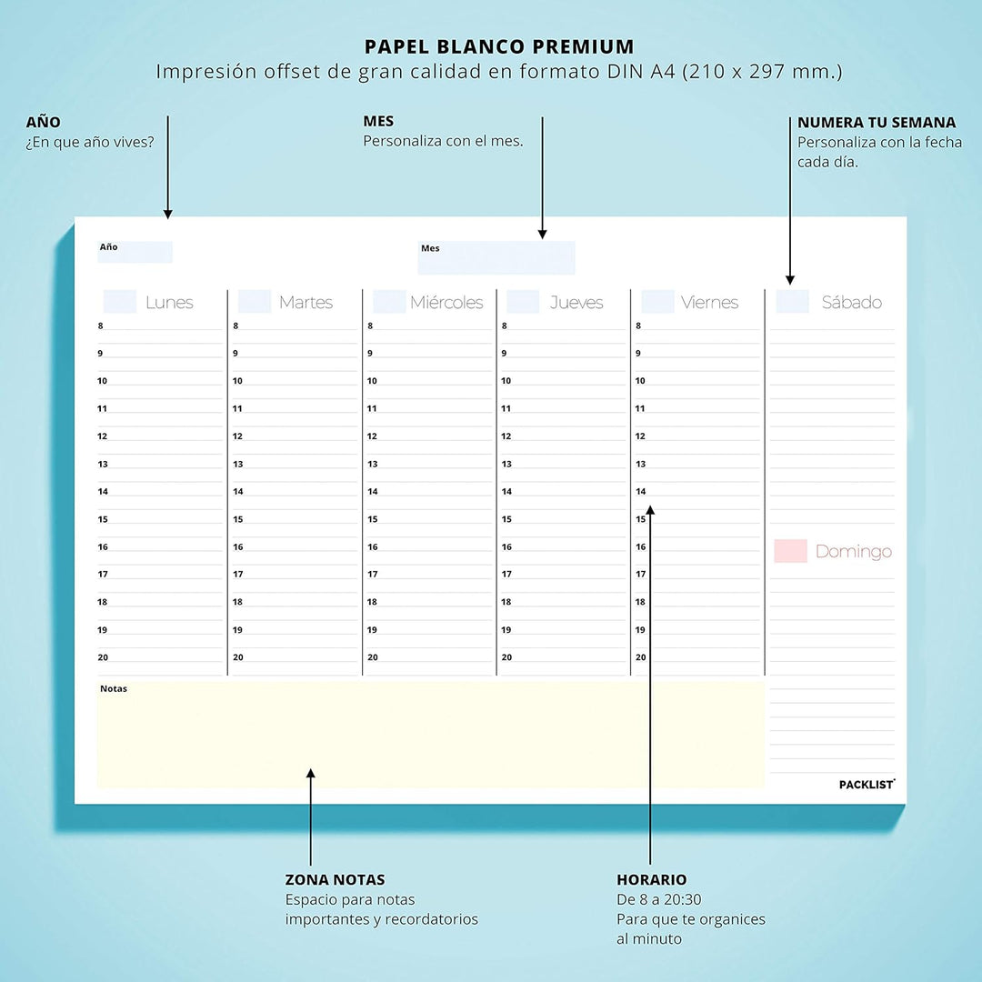 Planificador Semanal + Planificador Mensual - Pack de 2 planners Organizador A4, Planning de Escrito