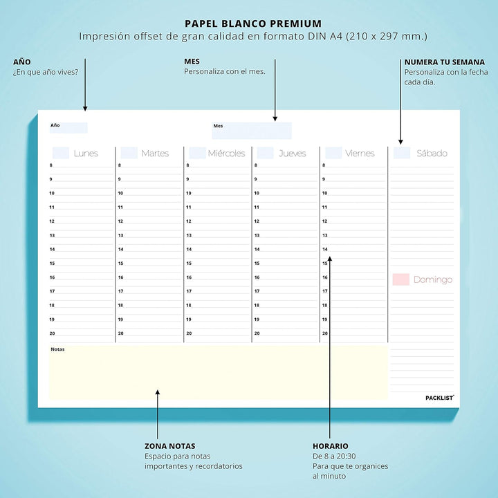 Planificador Semanal + Planificador Mensual - Pack de 2 planners Organizador A4, Planning de Escrito