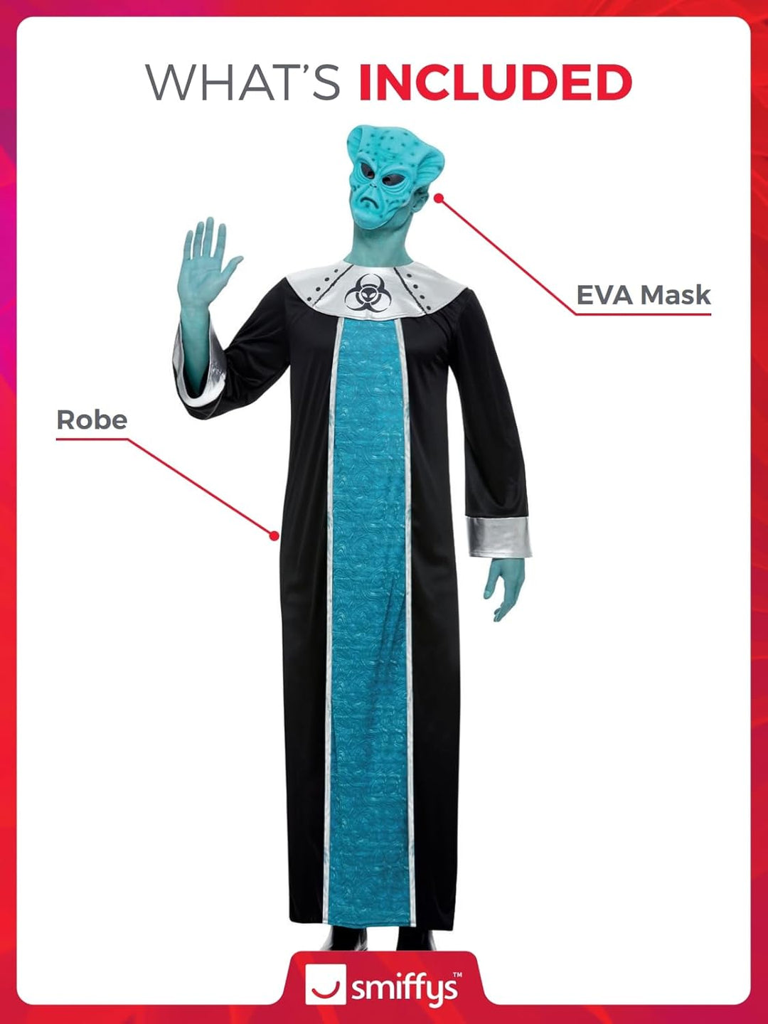 Smiffys Alien Lord Collection, Blue with Robe & EVA Mask, Halloween Space Fancy Dress, Alien Dress U