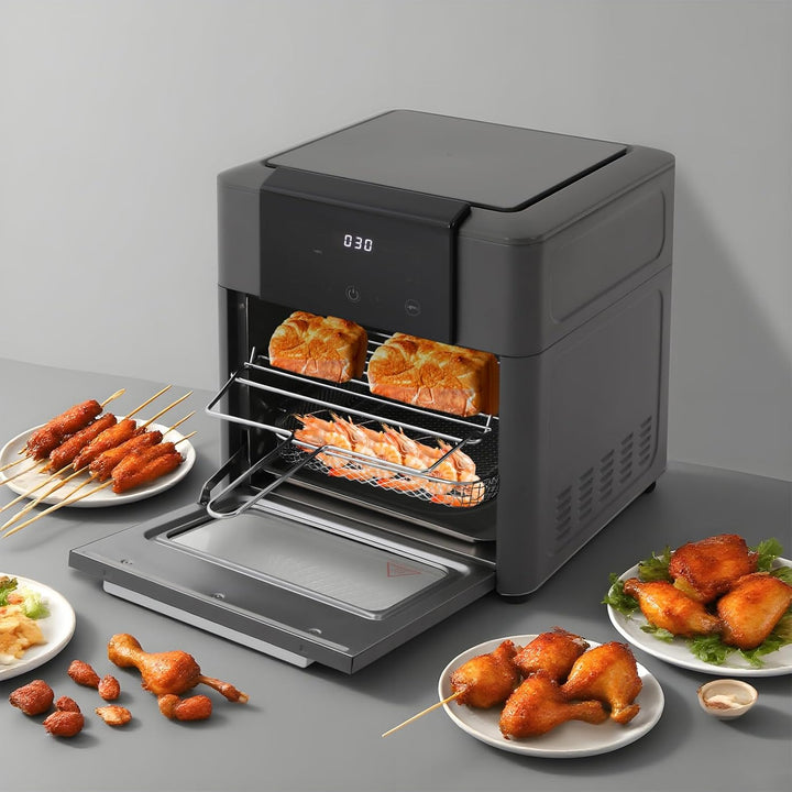 Grau Heissluftofen, 12l Mini-Ofen Heissluftfritteuse Mini-Backofen Air Fryer ohne Öl für Haushalten,