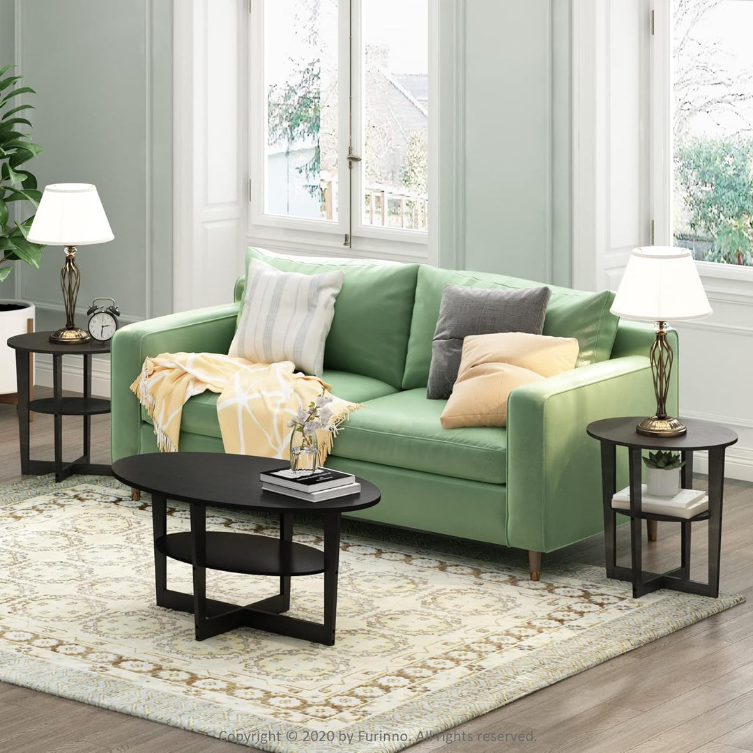 Furinno JAYA Ovaler Beistelltisch (2er Set), Holz, Nussbaum, 39.62 x 48 x 49.53 cm Walnuss 2er Set,