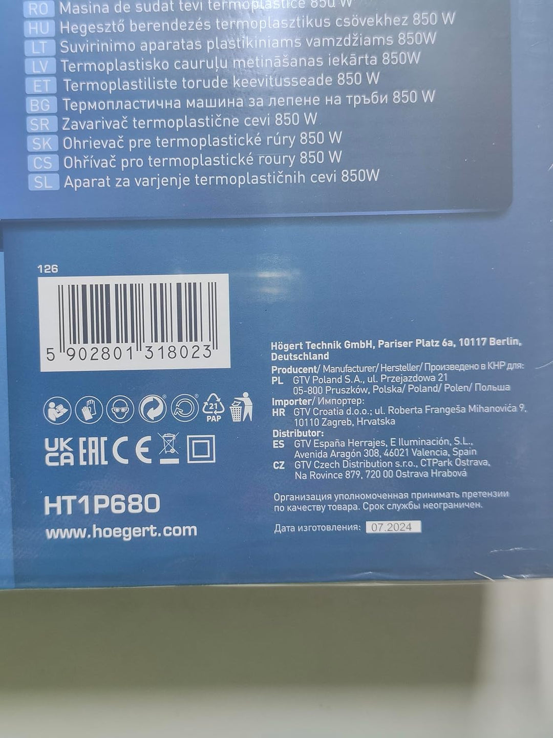 Muffenschweissgerät 850W PE-Rohr PE PP PB PVDF, Regelbar Ø16-63mm HT1P680