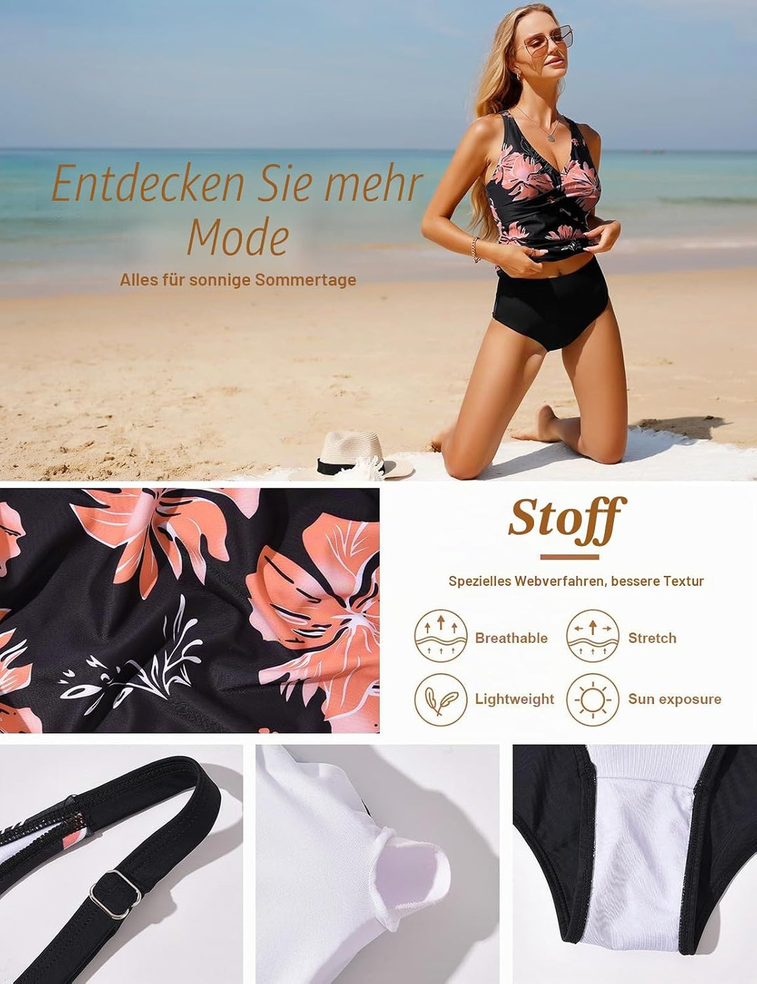 UMIPUBO Tankini Damen Bauchweg Sexy V-Ausschnitt Badeanzug Sets Grosse Grössen Push up Bademoden Hig