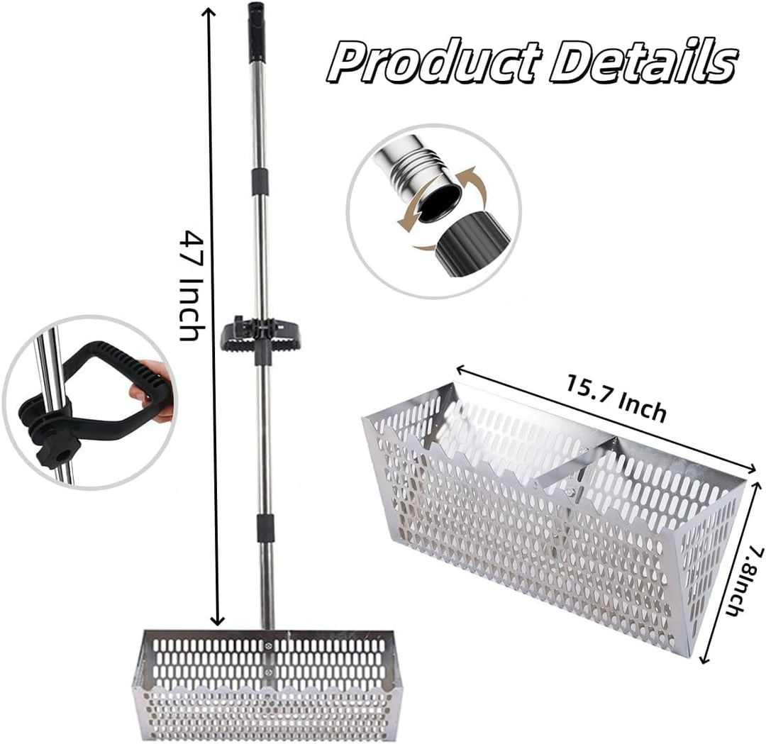 Sand Flohrechen Set, Edelstahl Strand Sandsieb mit 15,8 Zoll Haifischzahn, breiter Korb, Kohlenstoff