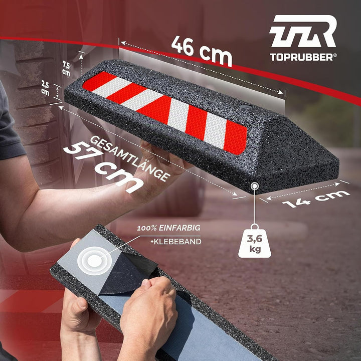 TopRubber 2X Radstopper in Schwarz, Reflektierend 570x140x75, zum Kleben