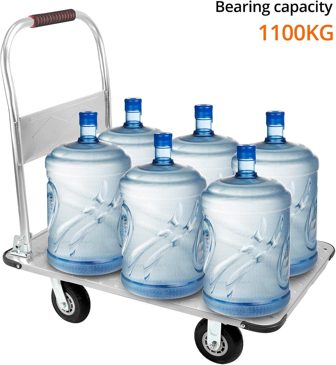 QWORK® Robuster Klappbarer Plattformwagen, mit 1100 kg Tragkraft, 90 * 60cm und Geräuschlosen Gummir