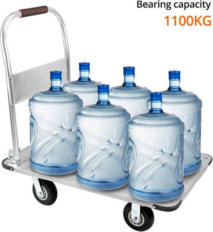 QWORK® Robuster Klappbarer Plattformwagen, mit 1100 kg Tragkraft, 90 * 60cm und Geräuschlosen Gummir