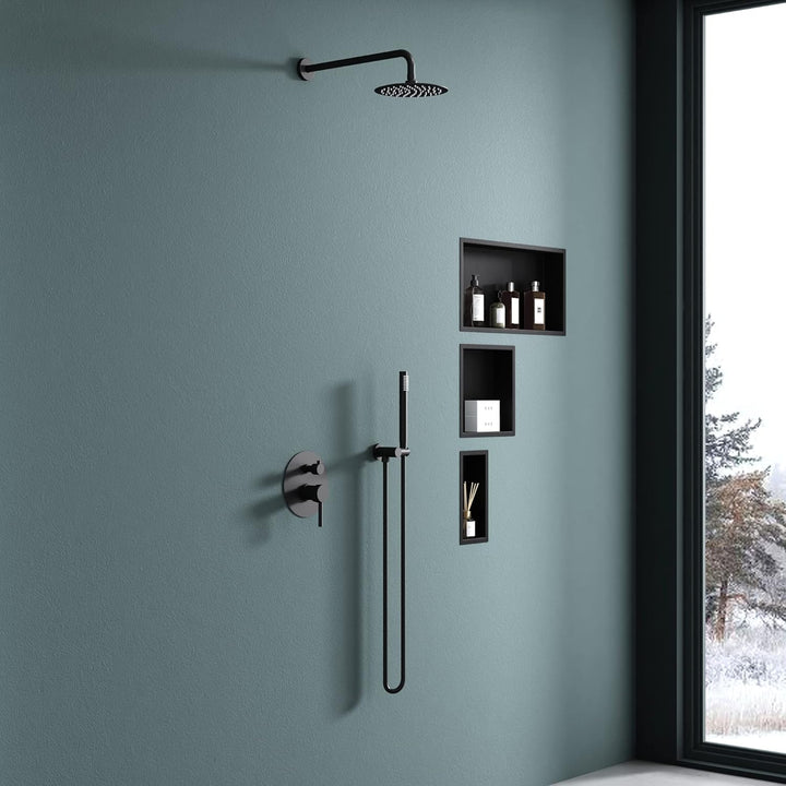 doporro Wandnische Dusche Schwarz 30 x 30cm | Duschablage Bad befliesbar aus Edelstahl | Duschregal