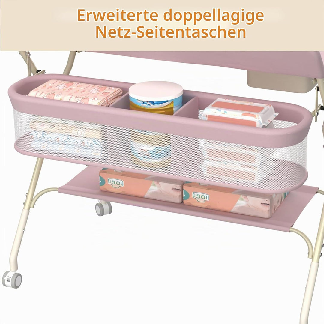OHMG klappbare Wickelkommode Wickeltisch, Baby Wickelkombi, mit Wickelauflage Sicherheitsgurt und Ab