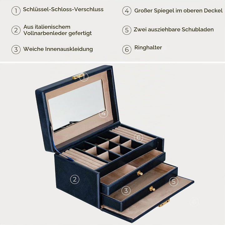 Time Resistance Leder Schmuckkästchen - Schmuckaufbewahrung - Schmuck Verstauen - Schmuckkasten mit