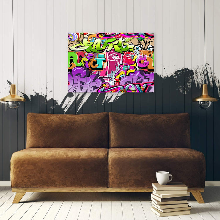 Leinwandbild XXL Graffiti Wandbild Kunst für Wonzimmer Violett 120x80 cm M14501 120x80 cm, M14501 12
