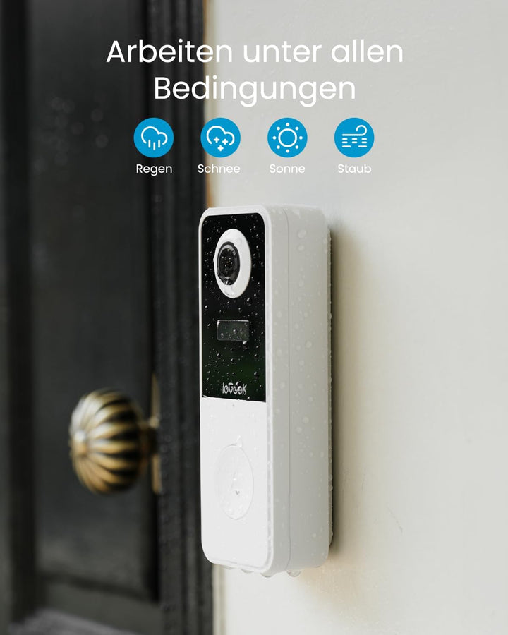 ieGeek Video Türklingel mit Kamera 180° Fisheye, 2K 3MP WLAN-Videotürklingel, AI Bewegungserkennung,