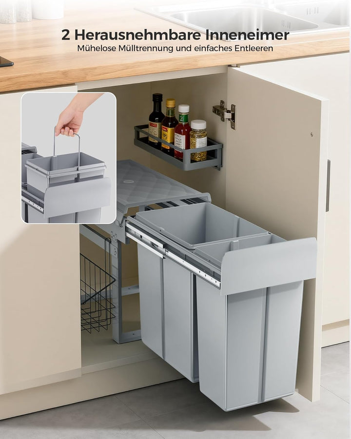 lovewind Abfallsammler Tandem, 10L+20L, Mülleimer küche, Mülltrennsystem für Unterschrank，Abfalleime