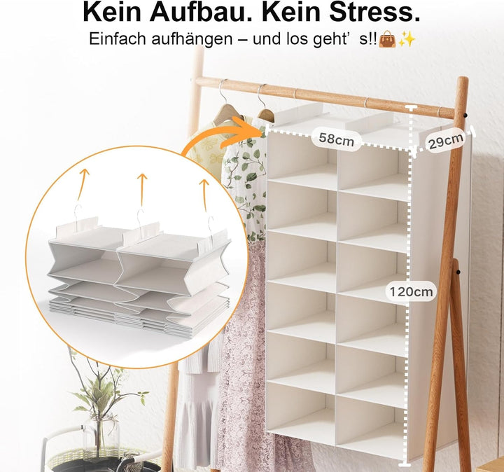 ALLTIDYUP Doppelreihe Hängeregal, Schrank Organizer für Kleidung, Faltbarer Kleiderschrank Organizer