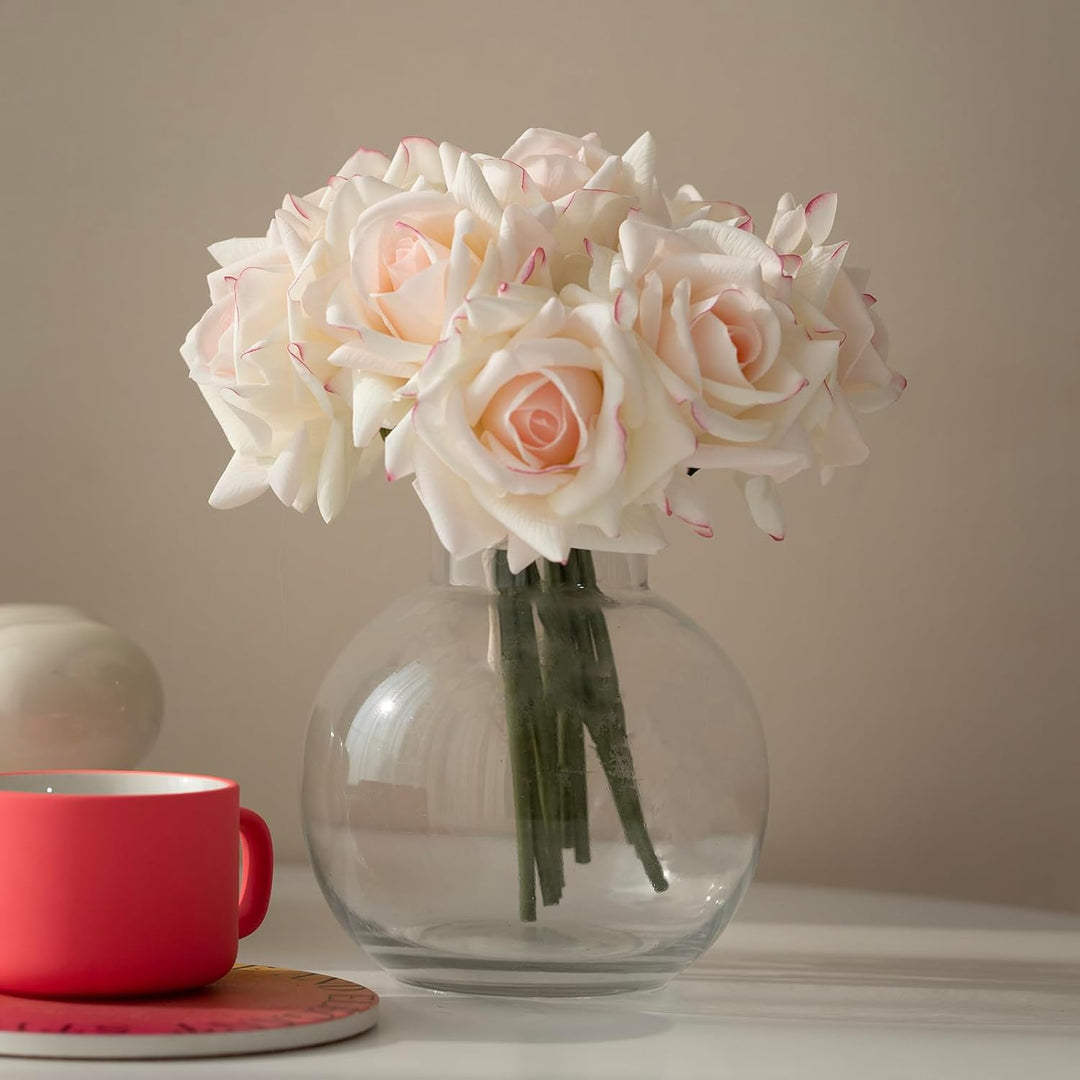 DUYONE Künstliche Rosen mit einem Stiel, 10 Stück, künstliche Seide, Blumenarrangement, echter Hauch