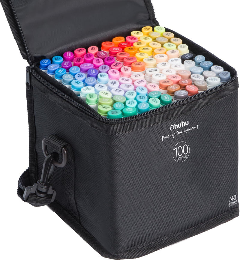 Ohuhu Marker Stifte, 100 Farben Stiften Marker Pen verdoppelt spitzt Kunst Sketch Twin Marker Stifte