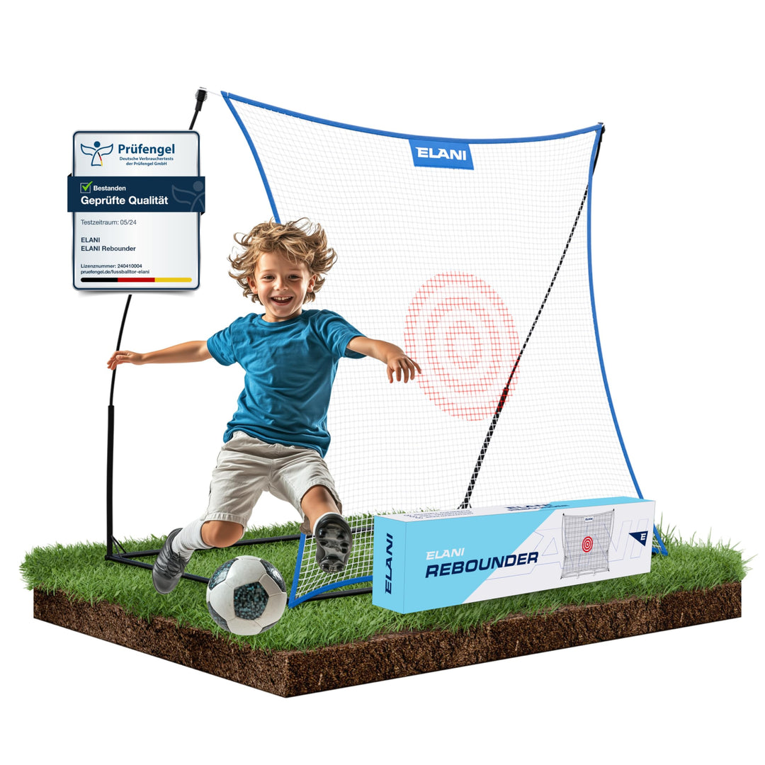ELANI - Rebounder für Fussball - Spass für die ganze Familie - extra Grosses Netz mit Zielscheibe -
