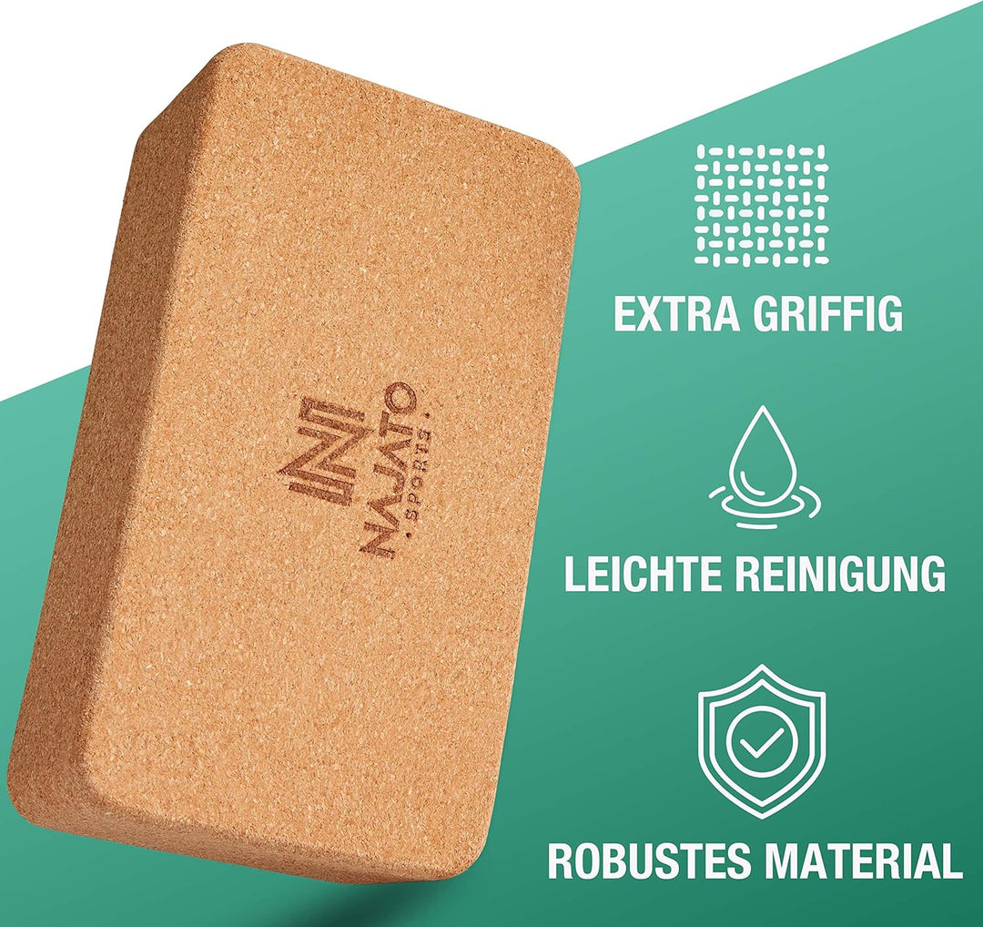 NAJATO Sports Yoga Block Kork 2er Set – Wahlweise mit Yogagurt – Yogablock inkl. E-Book (PDF Datei)
