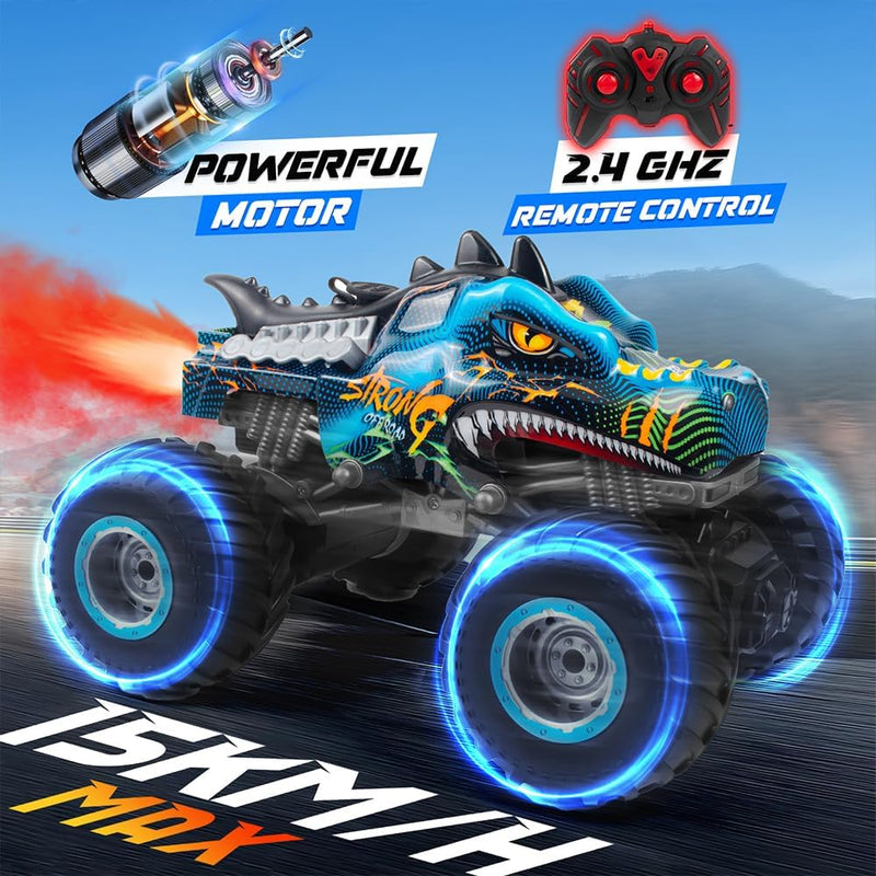 Rhybor Ferngesteuertes Auto Dinosaurier 1:16 Massstab RC Monster Truck Fernbedienung Auto mit Sprühn