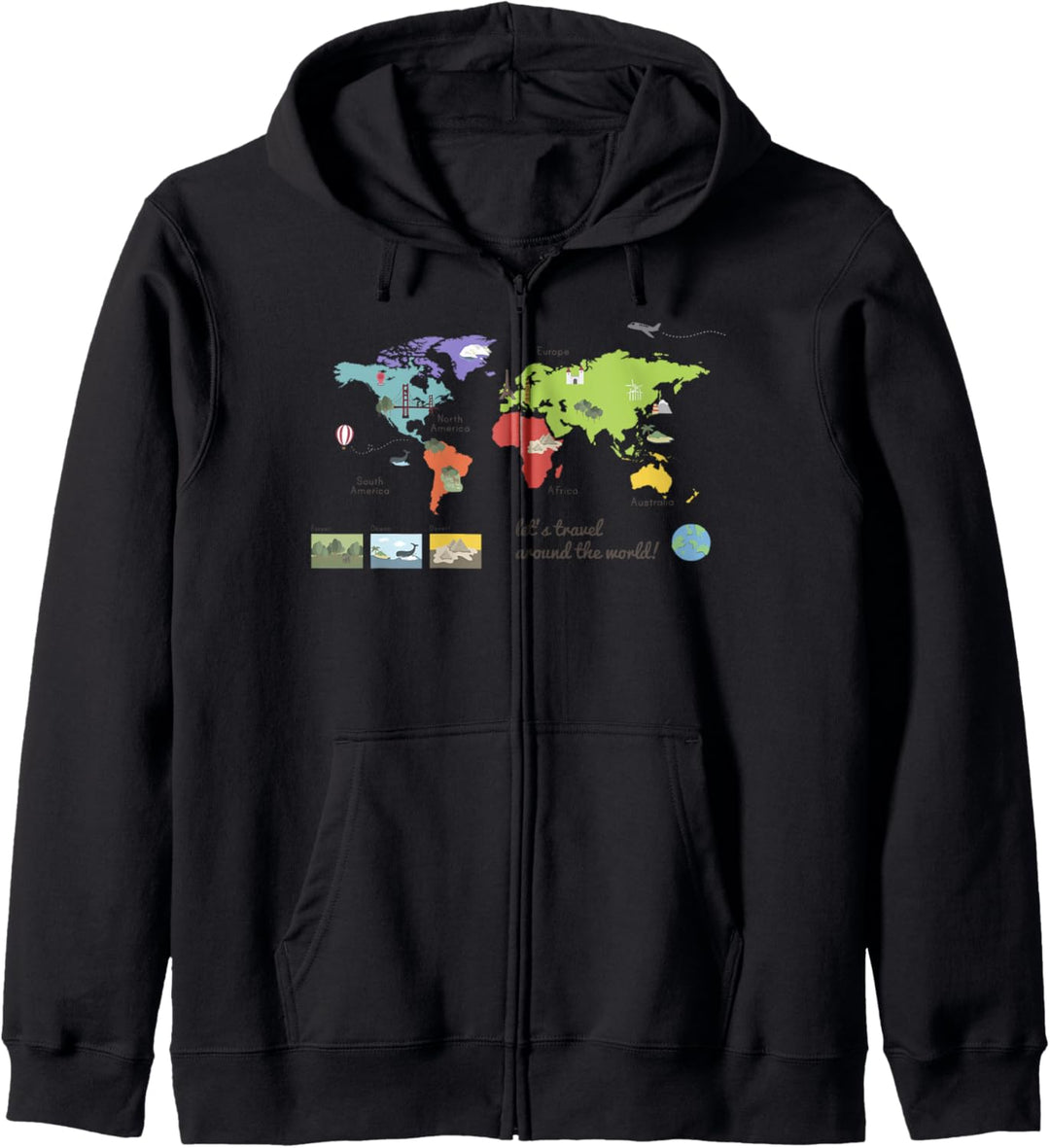 Lets Travel Around The World Shirt Weltkarte Globe Kapuzenjacke
