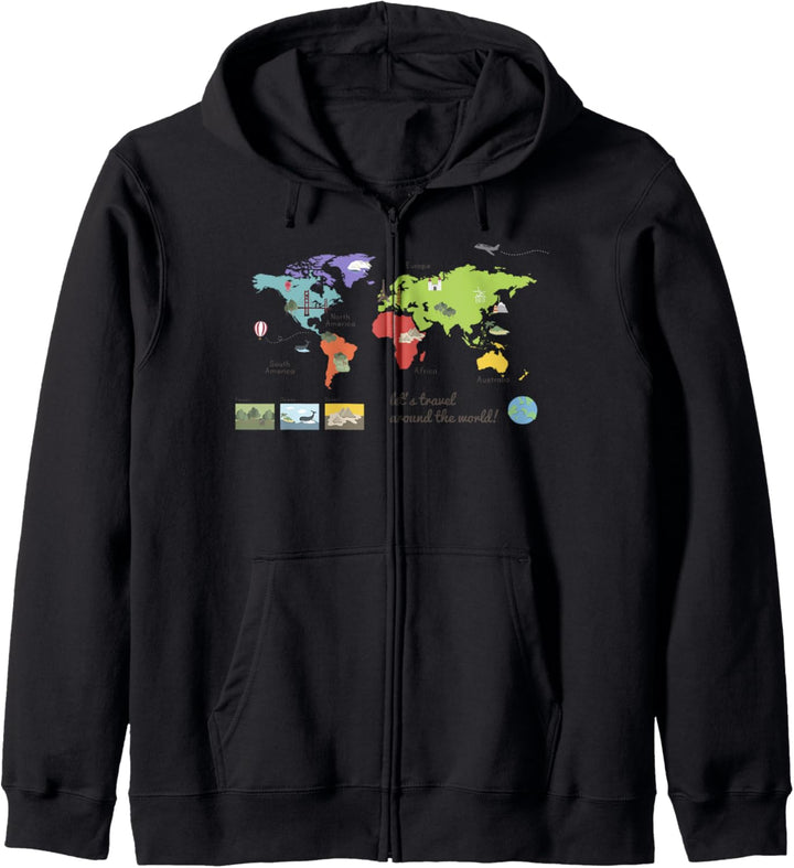 Lets Travel Around The World Shirt Weltkarte Globe Kapuzenjacke