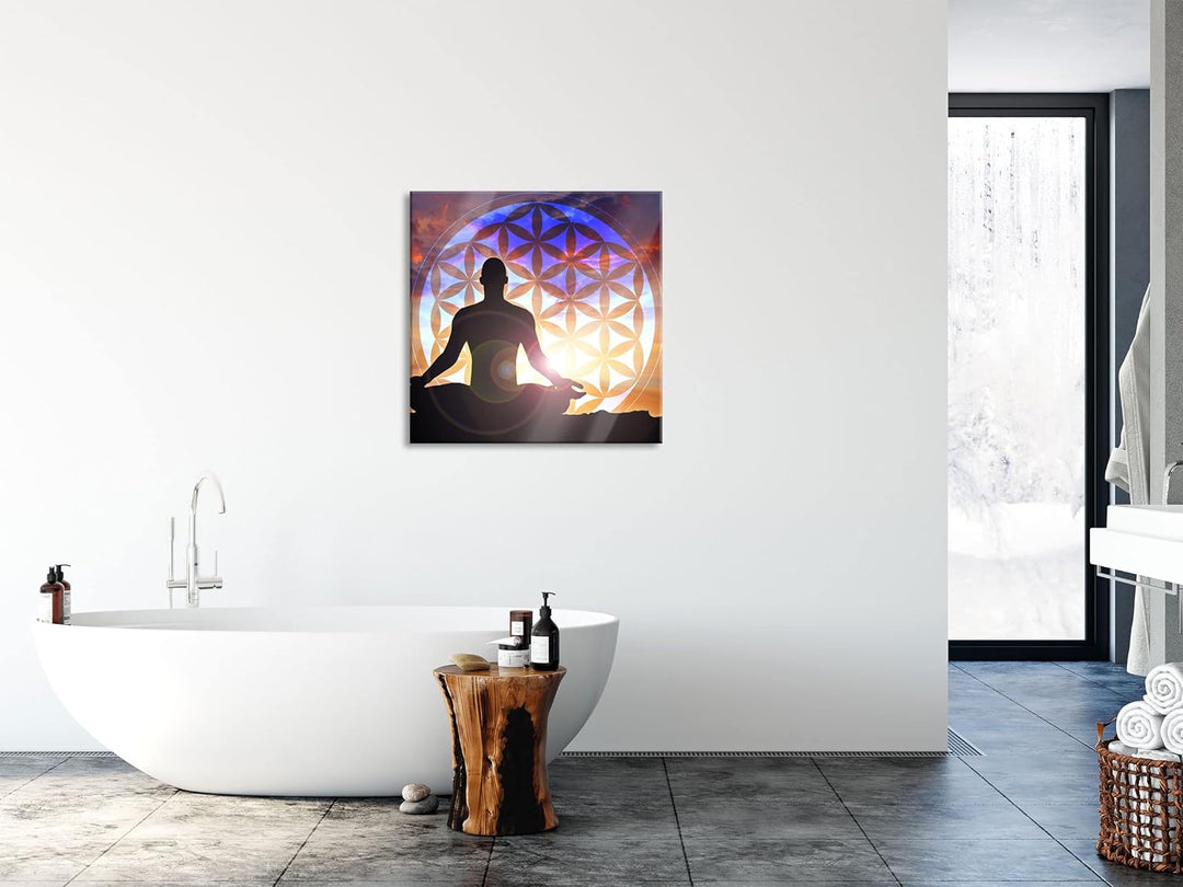 Pixxprint Glasbild | Wandbild auf Echtglas | Mensch Blume des Lebens | 60x60 cm | inkl. Aufhängung u